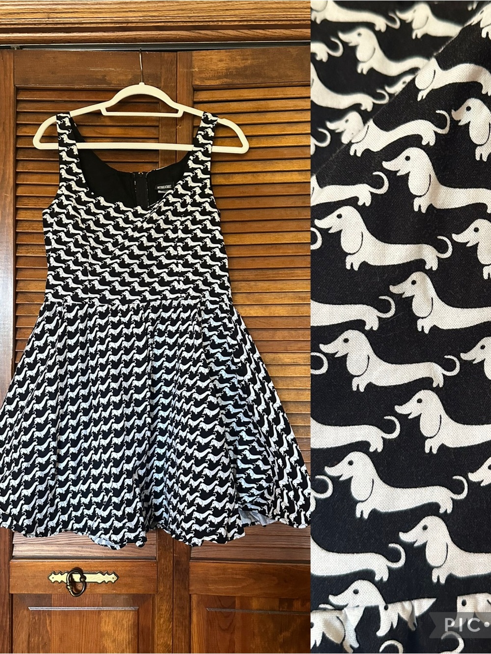 Retrolicious Black and White Dachshund Fit-and-Flare Skater Dress size large